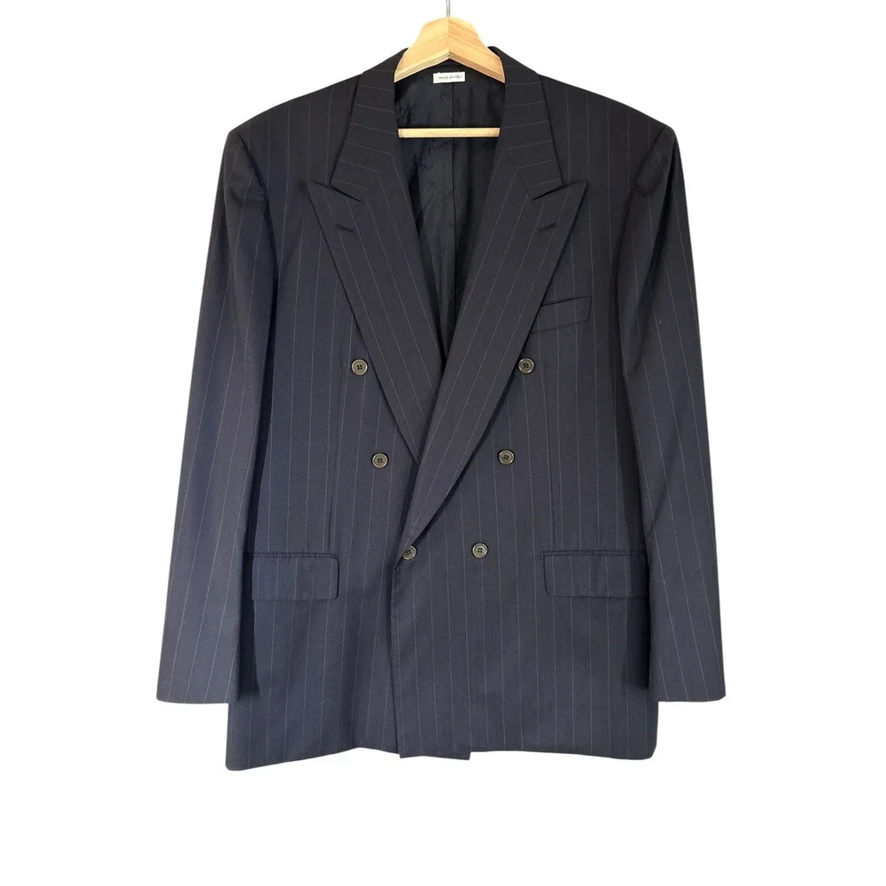 Brioni‎ Navy Pinstripe Double Breasted Blazer Sports Coat 44R Tiberio Flaminio